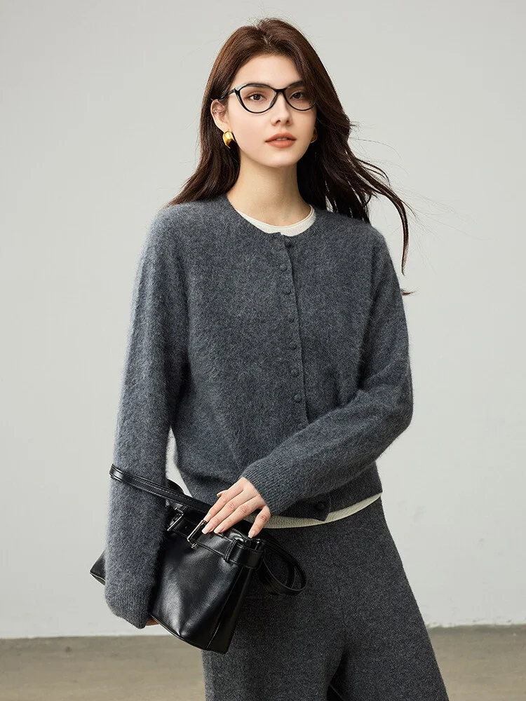SuyaDream, Cardigans For Woman, Fleece Wool, Round Collar, Soft Cozy Sweaters, 100%Wool, 2025 Fall Winter Jackets