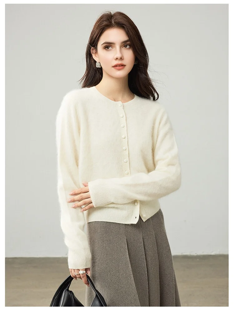 SuyaDream, Cardigans For Woman, Fleece Wool, Round Collar, Soft Cozy Sweaters, 100%Wool, 2025 Fall Winter Jackets