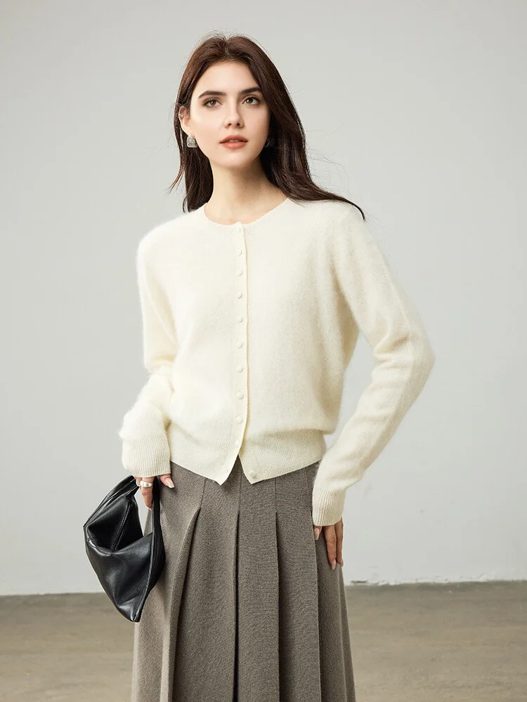SuyaDream, Cardigans For Woman, Fleece Wool, Round Collar, Soft Cozy Sweaters, 100%Wool, 2025 Fall Winter Jackets
