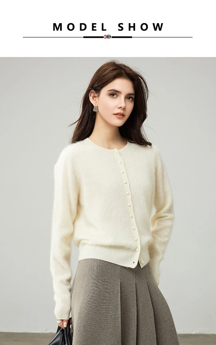 SuyaDream, Cardigans For Woman, Fleece Wool, Round Collar, Soft Cozy Sweaters, 100%Wool, 2025 Fall Winter Jackets