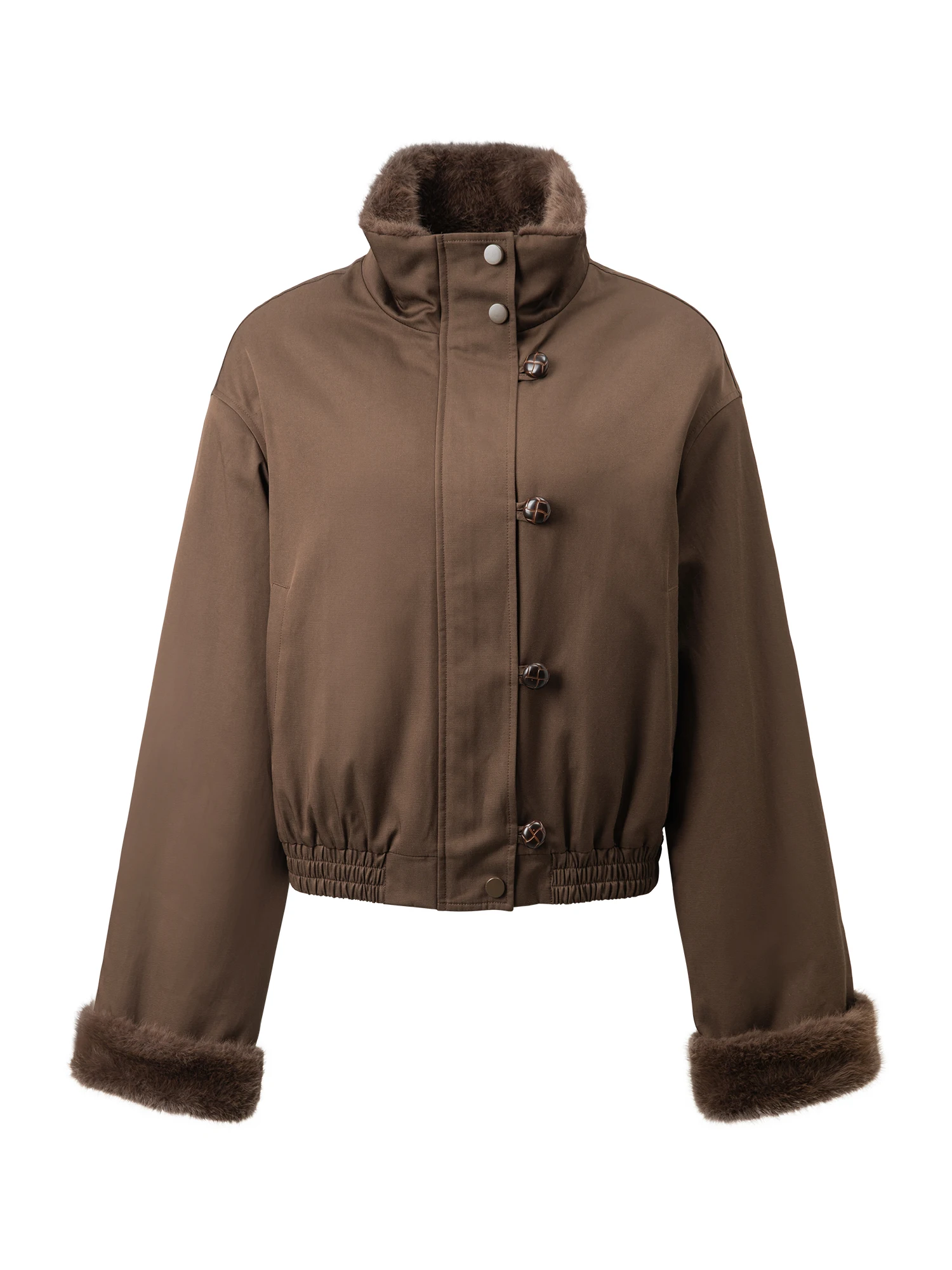 ZIQIAO 2025 Autumn/Winter New Arrival Vintage Faux Mink Stand Collar Jacket for Petite Barnes-Style Thickened Short Coat Warmth