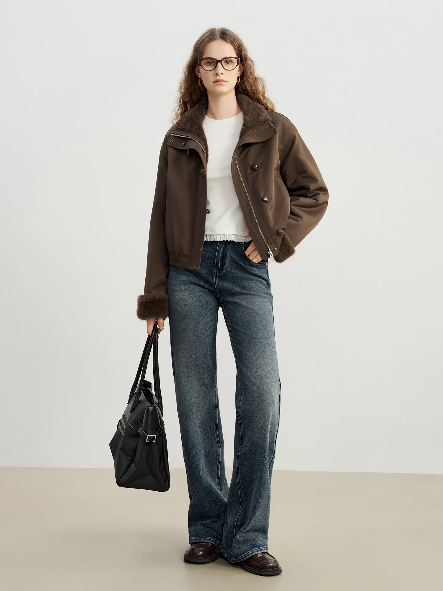 ZIQIAO 2025 Autumn/Winter New Arrival Vintage Faux Mink Stand Collar Jacket for Petite Barnes-Style Thickened Short Coat Warmth
