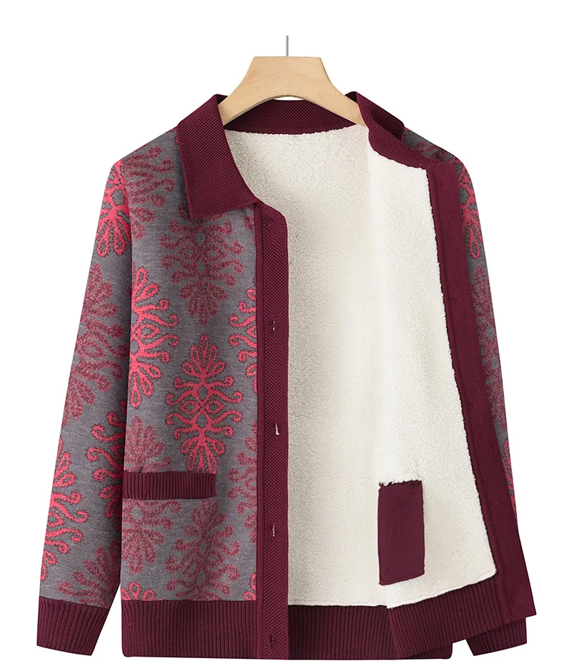 Warm Grandma Sweater Women Autumn Winter Sweaters Coat Mother Knitted Cardigan For Woman Thick Velvet Knitwear Female Clothes
