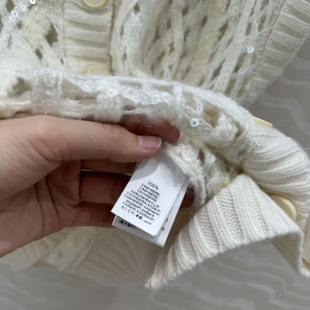 Ladies Autumn And Winter New High Quality Vest Cashmere Knitted Hollow Sequins Fashionable And Versatile