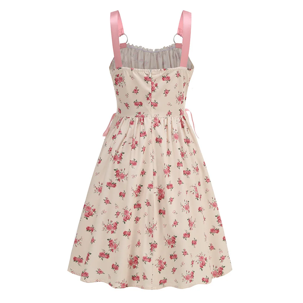 Dress Women Female Clothing Fashion Elegant Evening Party Dresses Printed Lace-up O-ring Party Sexy Slimming Suspender Dress
