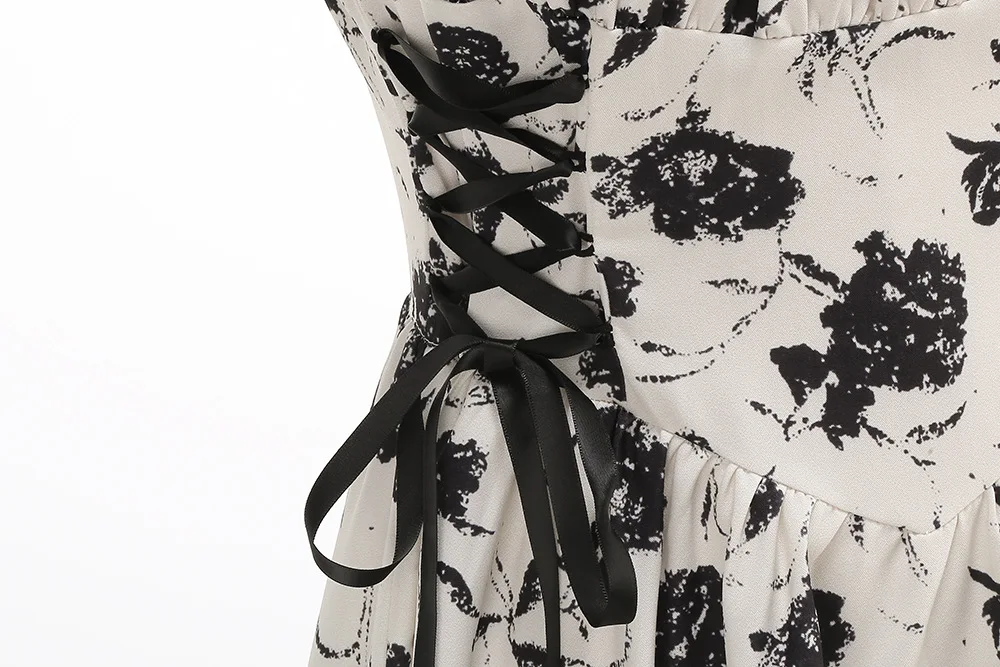 Dress Women Female Clothing Fashion Elegant Evening Party Dresses Printed Lace-up O-ring Party Sexy Slimming Suspender Dress