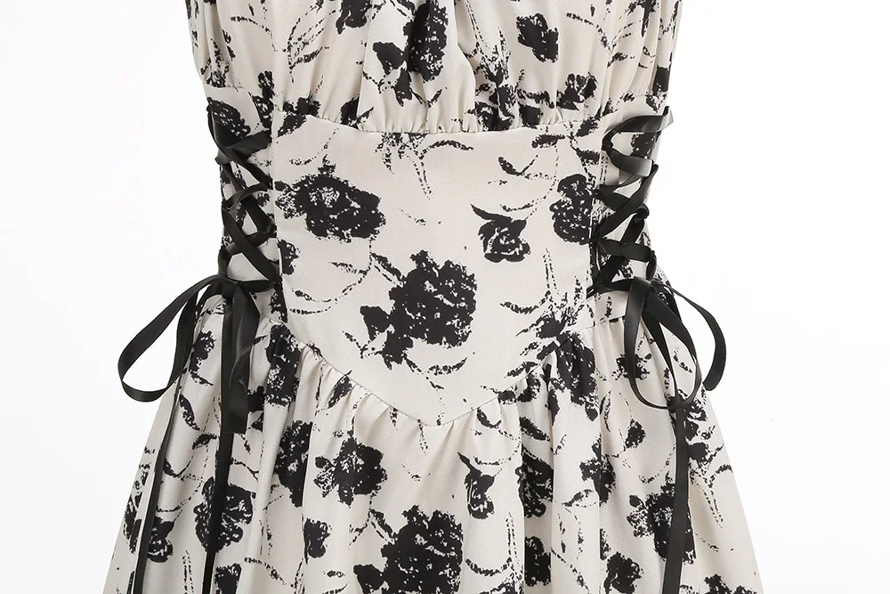 Dress Women Female Clothing Fashion Elegant Evening Party Dresses Printed Lace-up O-ring Party Sexy Slimming Suspender Dress