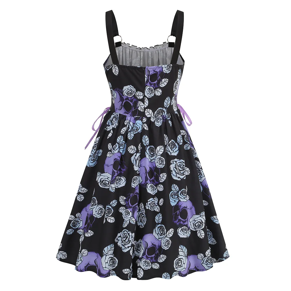 Dress Women Female Clothing Fashion Elegant Evening Party Dresses Printed Lace-up O-ring Party Sexy Slimming Suspender Dress