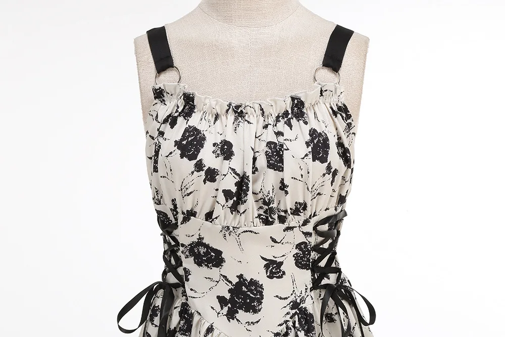 Dress Women Female Clothing Fashion Elegant Evening Party Dresses Printed Lace-up O-ring Party Sexy Slimming Suspender Dress