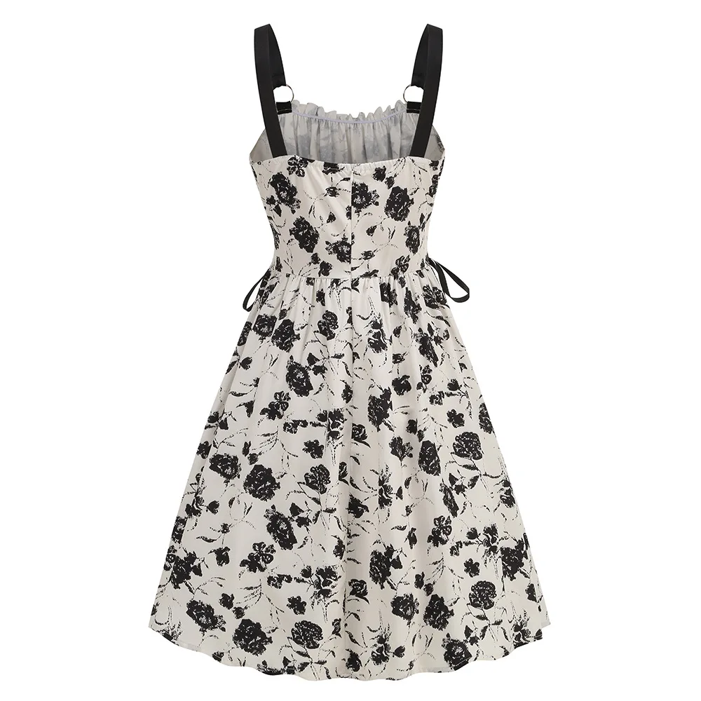 Dress Women Female Clothing Fashion Elegant Evening Party Dresses Printed Lace-up O-ring Party Sexy Slimming Suspender Dress