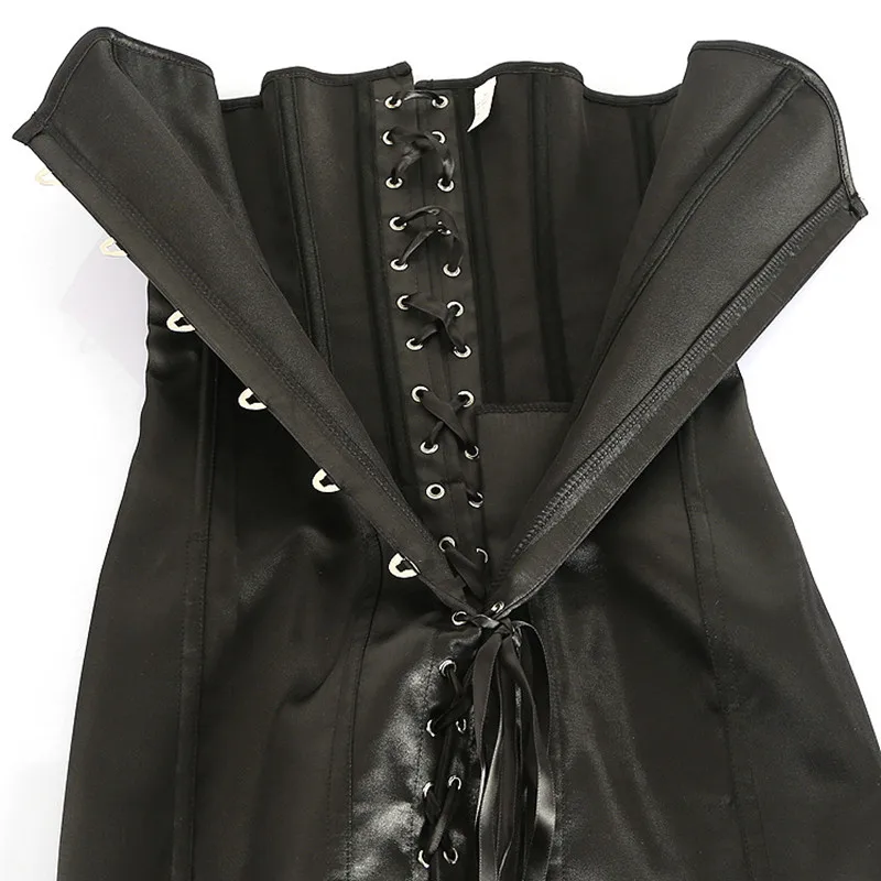 S-6XL Satin Women's Long Torso Corset Lace Up Overbust Punk Style Bustier Everyday Club Wear Dress Plus Size Black