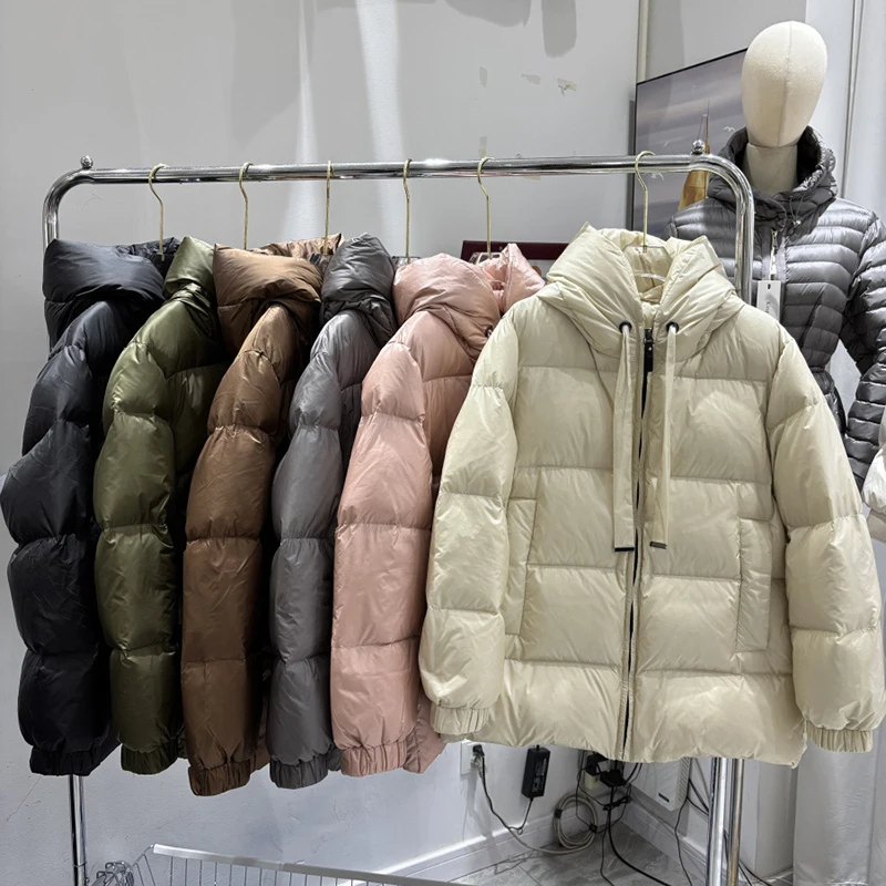 Schinteon Women Down Jacket Casual Autumn Winter Outwear with Hood Thick Warm White Duck Down Luxurious Coat 2025 New