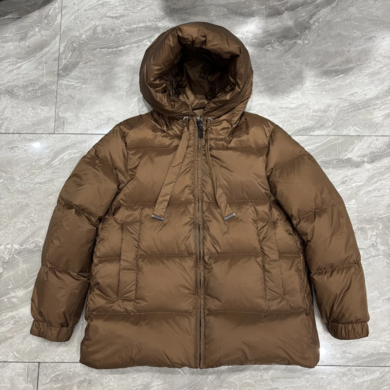 Schinteon Women Down Jacket Casual Autumn Winter Outwear with Hood Thick Warm White Duck Down Luxurious Coat 2025 New