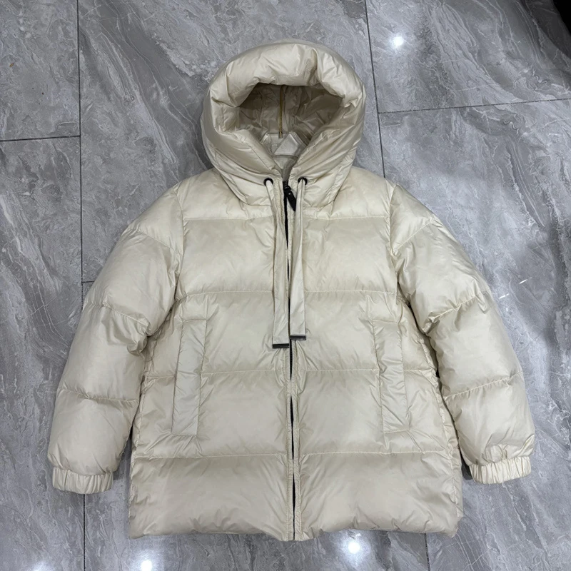 Schinteon Women Down Jacket Casual Autumn Winter Outwear with Hood Thick Warm White Duck Down Luxurious Coat 2025 New