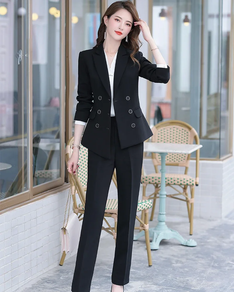 Asymmetric Size S-5XL Women Pant Suit With Belt Red White Black Two Pieces Set Triple Breasted Blazer With Trouser For Winter