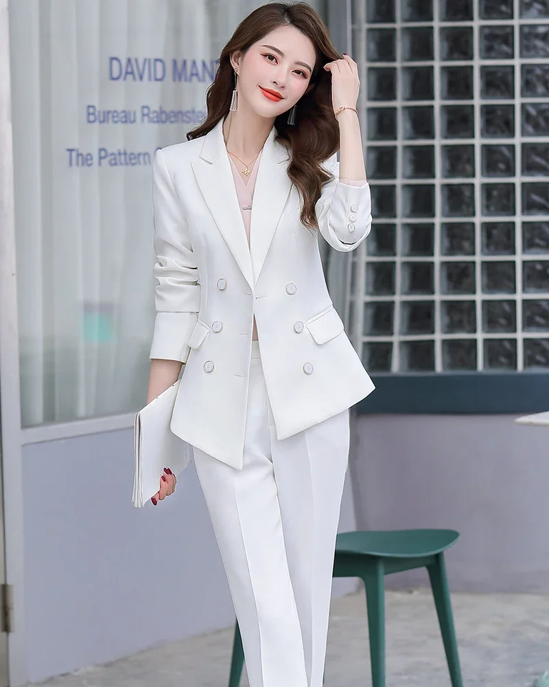 Asymmetric Size S-5XL Women Pant Suit With Belt Red White Black Two Pieces Set Triple Breasted Blazer With Trouser For Winter