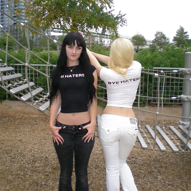 Hi Haters Letter Gothic T-shirt High Street Sexy Tees Harajuku Crop Tops Short Sleeve Top Fairy Grunge Skinny Tops Y2k Clothes