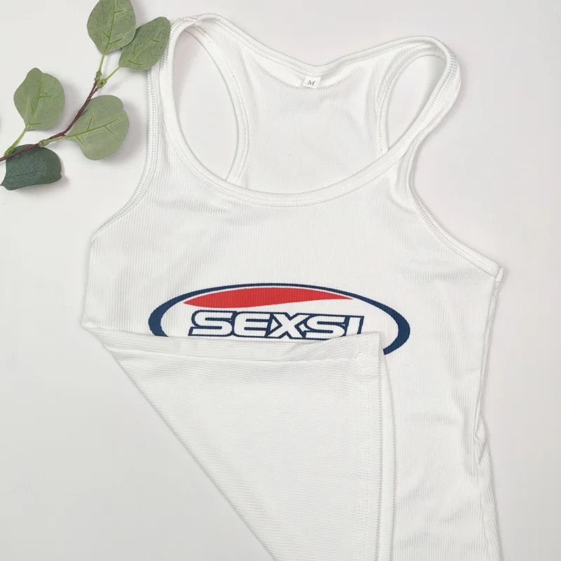 Y2K High Street Tank Tops White Coquett Thin Straps Gyaru Tops Acubi Fashion Women Tops Sexy Letter Printed for Female