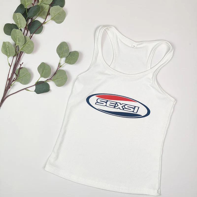 Y2K High Street Tank Tops White Coquett Thin Straps Gyaru Tops Acubi Fashion Women Tops Sexy Letter Printed for Female