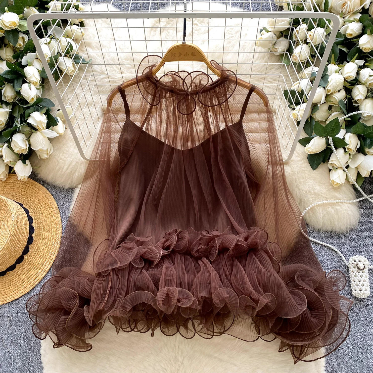 Vintage Elegant ruffle mesh long sleeve Top Korean Streetwear High Street Autumn Basics T-Shirts