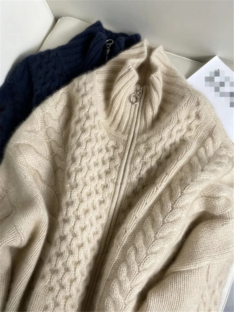 Autumn Winter New Thick Turtleneck Cashmere Knitted Cardigan Women Casual Knit Loose Wool Sweater Larg Size Female Jacket Tops