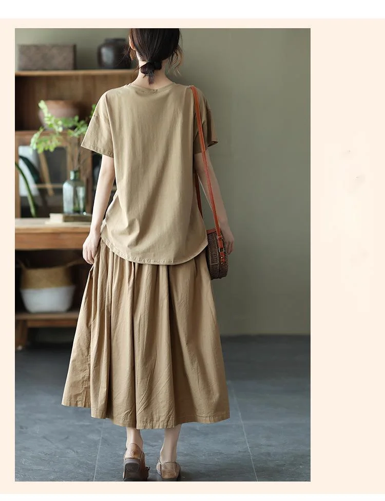 Amax LuluE 2025 Japan Summer Streetwear Fashion Women Khaki A-Line Skirts Ladies Elastic Casual Long Skirt Girls Vintage Clothes