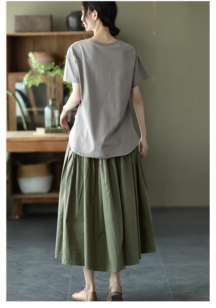 Amax LuluE 2025 Japan Summer Streetwear Fashion Women Khaki A-Line Skirts Ladies Elastic Casual Long Skirt Girls Vintage Clothes