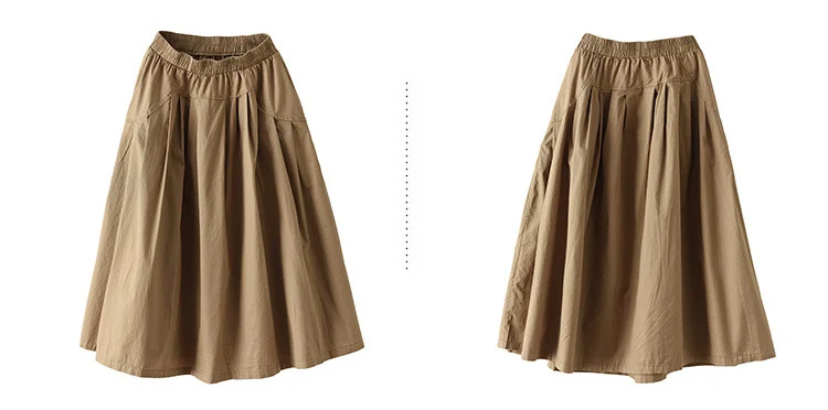 Amax LuluE 2025 Japan Summer Streetwear Fashion Women Khaki A-Line Skirts Ladies Elastic Casual Long Skirt Girls Vintage Clothes