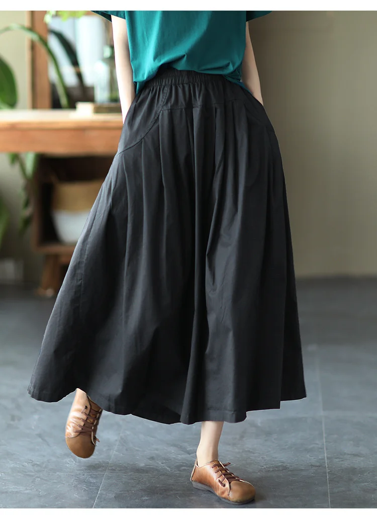 Amax LuluE 2025 Japan Summer Streetwear Fashion Women Khaki A-Line Skirts Ladies Elastic Casual Long Skirt Girls Vintage Clothes