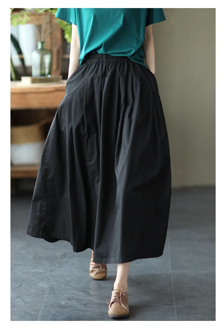 Amax LuluE 2025 Japan Summer Streetwear Fashion Women Khaki A-Line Skirts Ladies Elastic Casual Long Skirt Girls Vintage Clothes