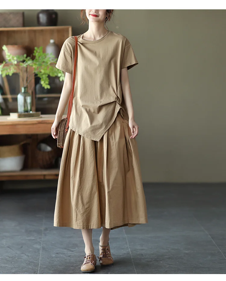 Amax LuluE 2025 Japan Summer Streetwear Fashion Women Khaki A-Line Skirts Ladies Elastic Casual Long Skirt Girls Vintage Clothes