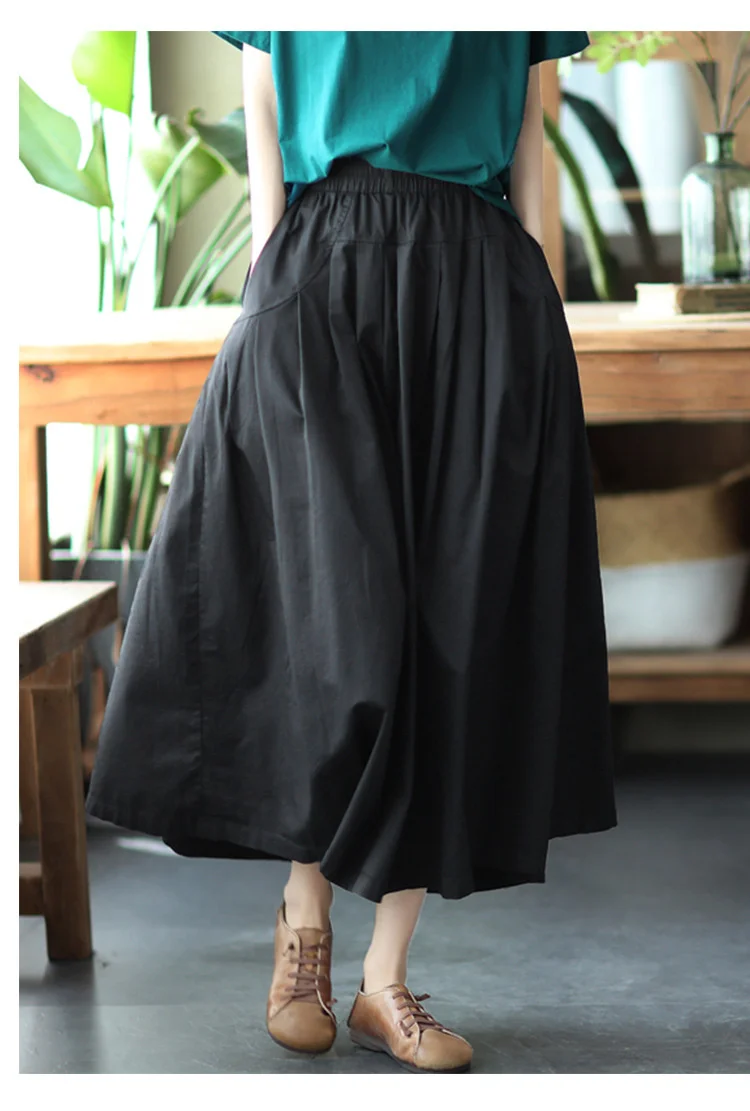 Amax LuluE 2025 Japan Summer Streetwear Fashion Women Khaki A-Line Skirts Ladies Elastic Casual Long Skirt Girls Vintage Clothes