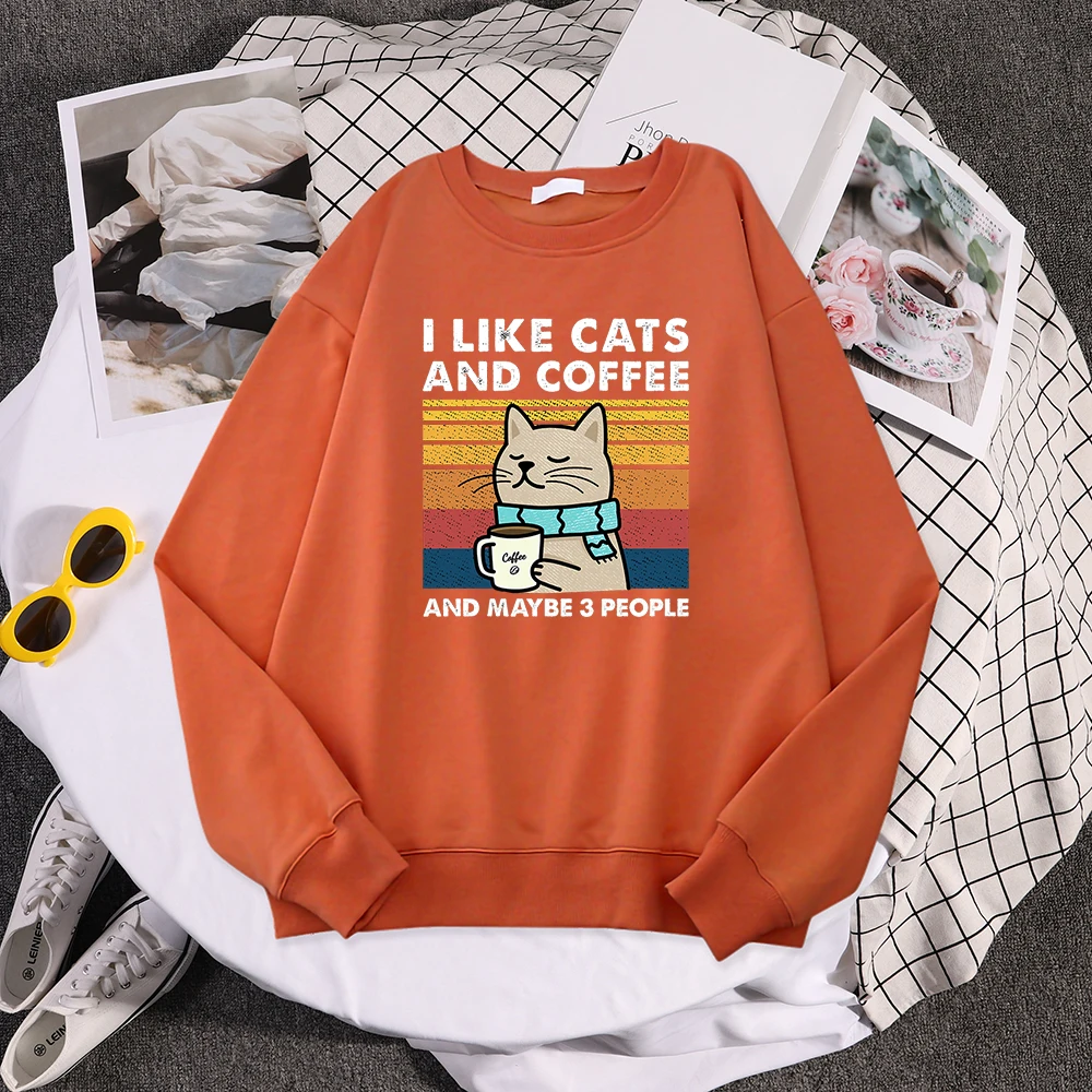 I Like Cats And Coffee Print Women Hoody Hip Hop Pocket Sweatshirt Autumn Creativity Pullover Aesthetic Fleece Female Sportswear