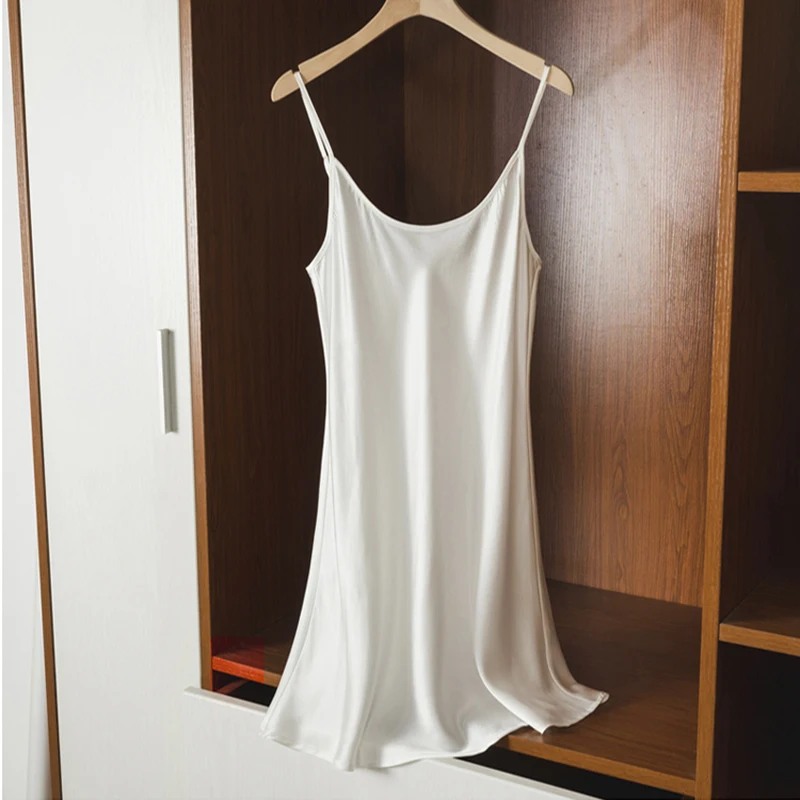 22 Momme 100% Mulberry Silk Dress Women Sleepwear Sexy Nightgown Spaghetti Strap Sleeveless Dress Soft Skin Care