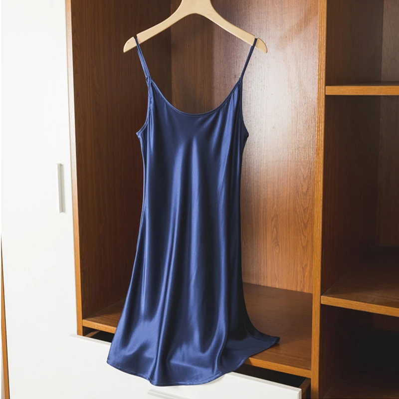 22 Momme 100% Mulberry Silk Dress Women Sleepwear Sexy Nightgown Spaghetti Strap Sleeveless Dress Soft Skin Care
