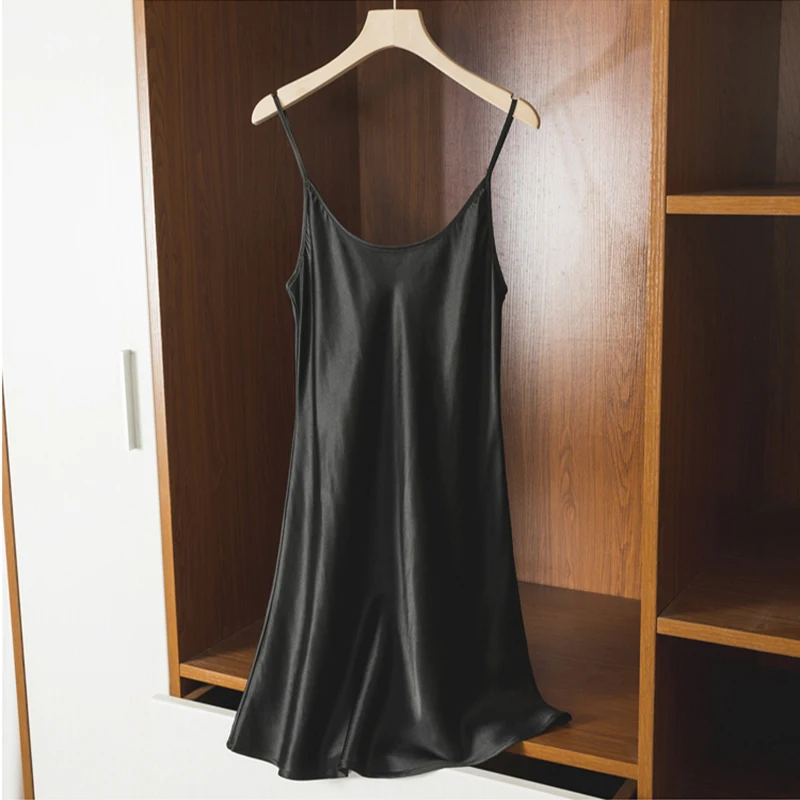 22 Momme 100% Mulberry Silk Dress Women Sleepwear Sexy Nightgown Spaghetti Strap Sleeveless Dress Soft Skin Care