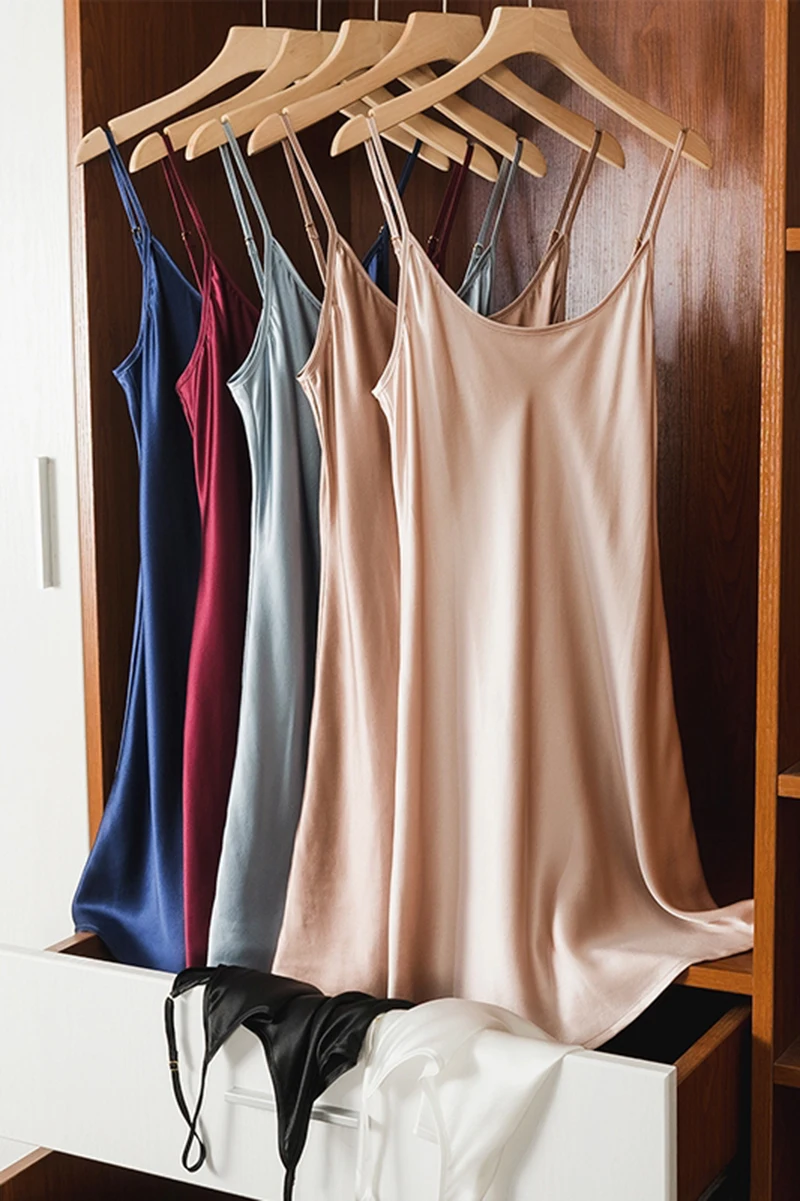22 Momme 100% Mulberry Silk Dress Women Sleepwear Sexy Nightgown Spaghetti Strap Sleeveless Dress Soft Skin Care