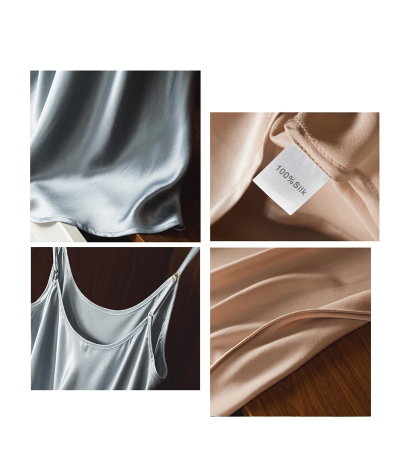 22 Momme 100% Mulberry Silk Dress Women Sleepwear Sexy Nightgown Spaghetti Strap Sleeveless Dress Soft Skin Care