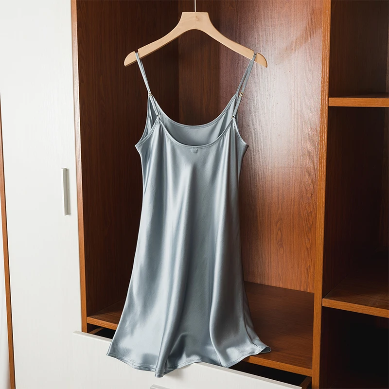 22 Momme 100% Mulberry Silk Dress Women Sleepwear Sexy Nightgown Spaghetti Strap Sleeveless Dress Soft Skin Care