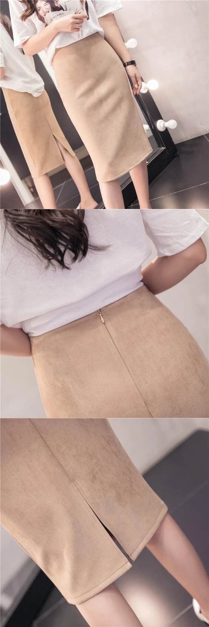Winter Sexy Bodycon Suede Skirts 2025 Fashion Knee Length High Waist Office Skirt Korean Women Clothes Elegant Slim Pencil Skirt
