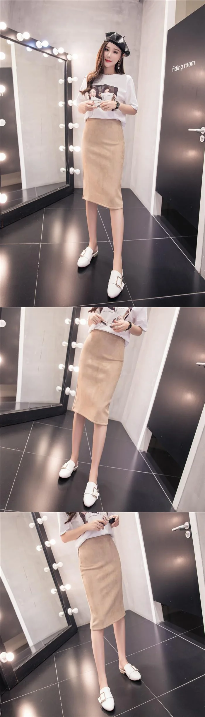 Winter Sexy Bodycon Suede Skirts 2025 Fashion Knee Length High Waist Office Skirt Korean Women Clothes Elegant Slim Pencil Skirt