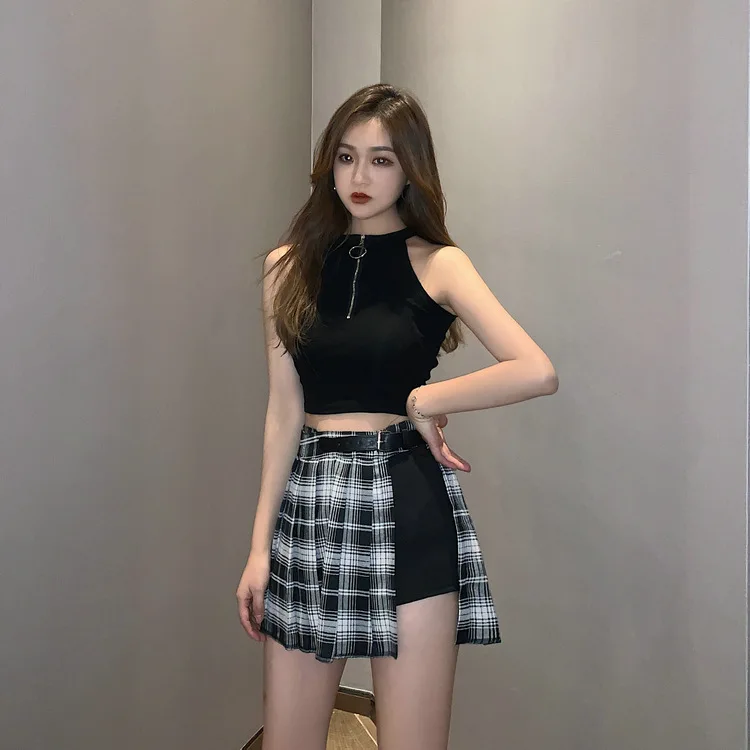 Red Pleated Skirts Streatwear plaid Side Button skirt womens Casual Mini Skirt All Match Women Short Skirt Fashion Tartan
