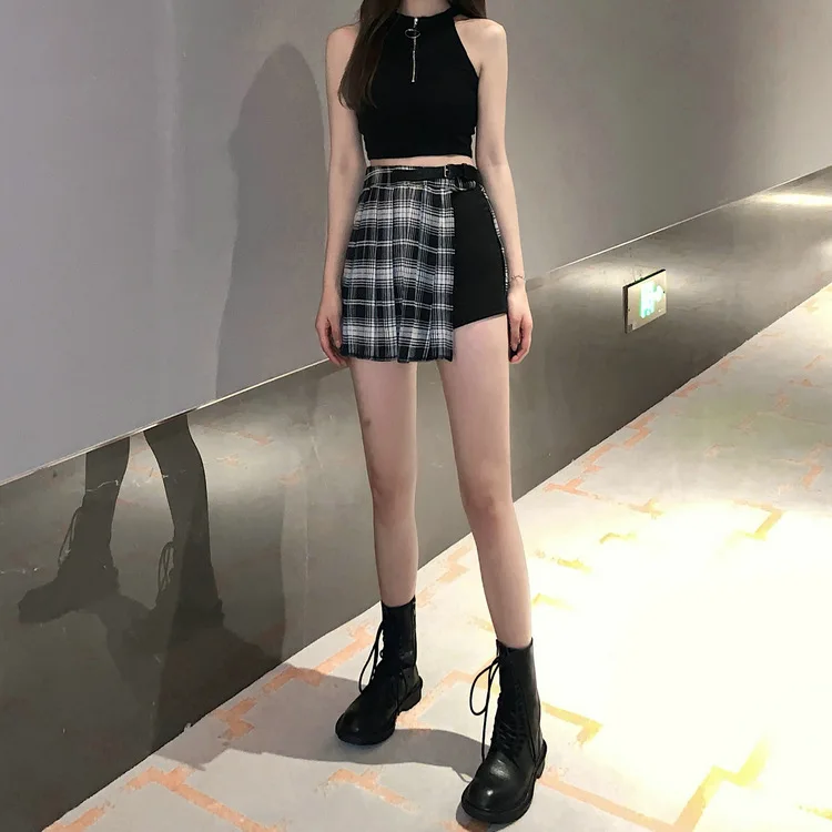 Red Pleated Skirts Streatwear plaid Side Button skirt womens Casual Mini Skirt All Match Women Short Skirt Fashion Tartan