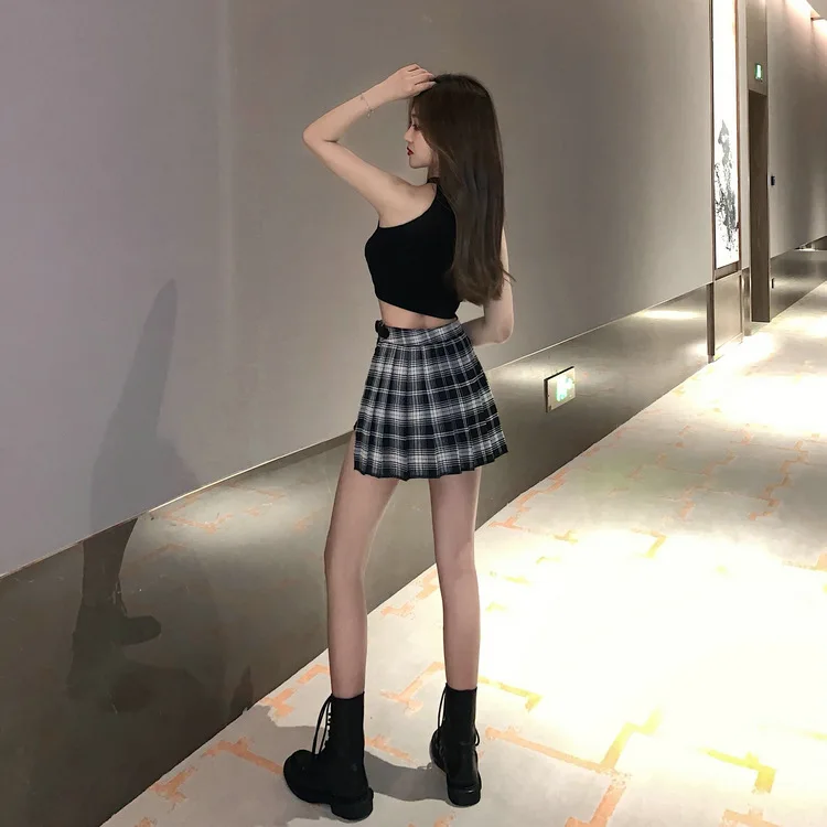 Red Pleated Skirts Streatwear plaid Side Button skirt womens Casual Mini Skirt All Match Women Short Skirt Fashion Tartan
