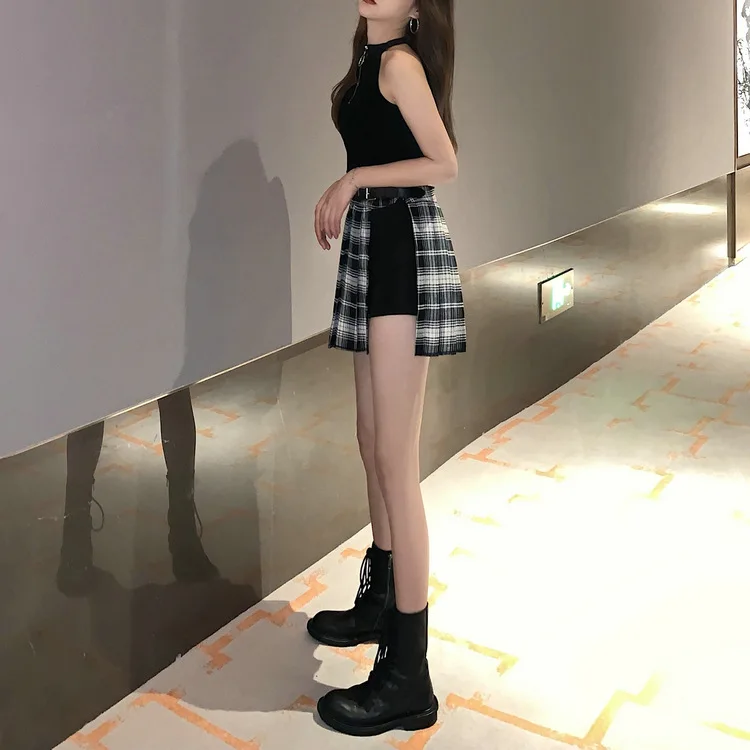 Red Pleated Skirts Streatwear plaid Side Button skirt womens Casual Mini Skirt All Match Women Short Skirt Fashion Tartan