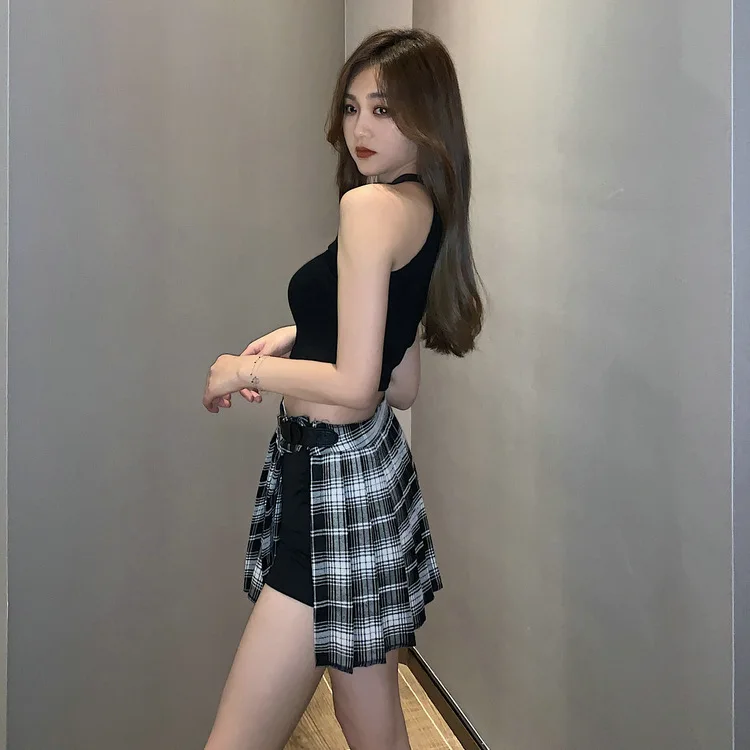 Red Pleated Skirts Streatwear plaid Side Button skirt womens Casual Mini Skirt All Match Women Short Skirt Fashion Tartan