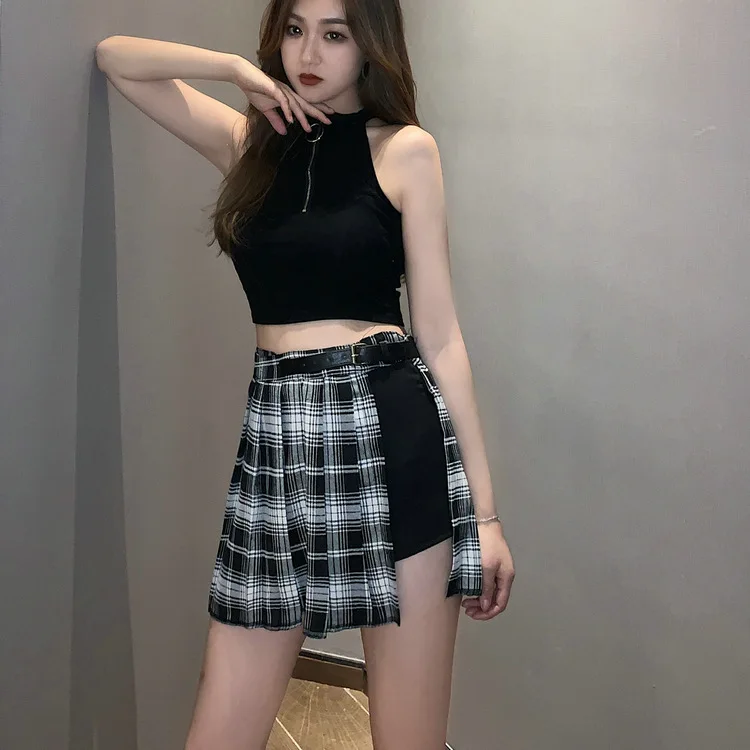 Red Pleated Skirts Streatwear plaid Side Button skirt womens Casual Mini Skirt All Match Women Short Skirt Fashion Tartan