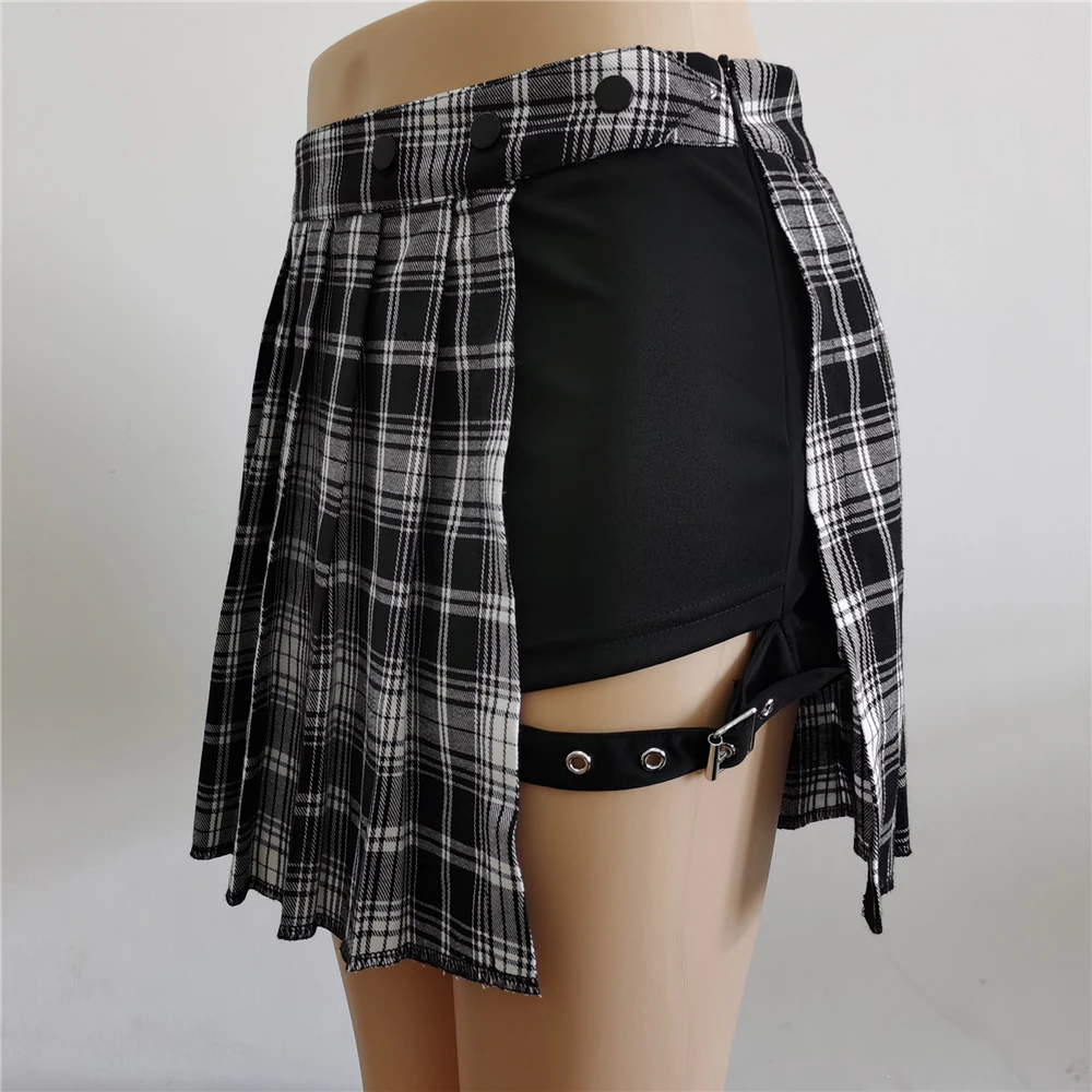 Red Pleated Skirts Streatwear plaid Side Button skirt womens Casual Mini Skirt All Match Women Short Skirt Fashion Tartan