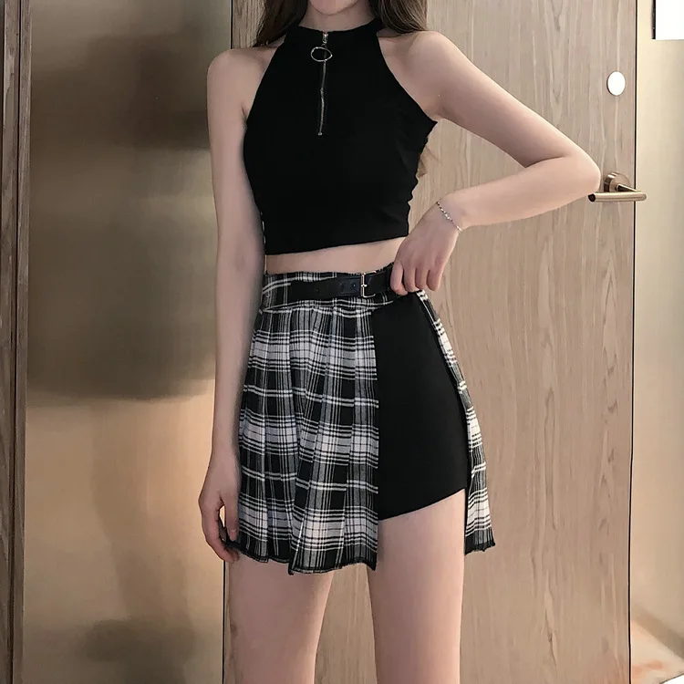 Red Pleated Skirts Streatwear plaid Side Button skirt womens Casual Mini Skirt All Match Women Short Skirt Fashion Tartan