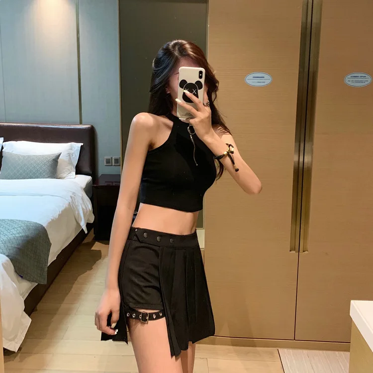 Red Pleated Skirts Streatwear plaid Side Button skirt womens Casual Mini Skirt All Match Women Short Skirt Fashion Tartan